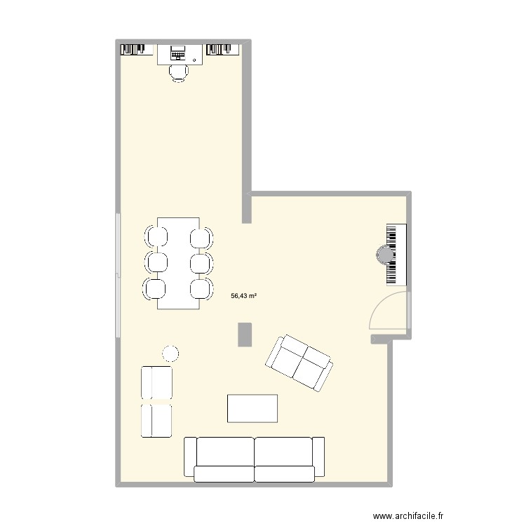 Claire. Plan de 1 pièce et 56 m2