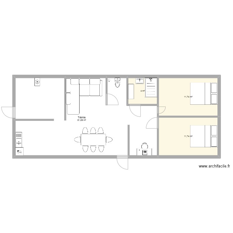 maison. Plan de 4 pièces et 79 m2