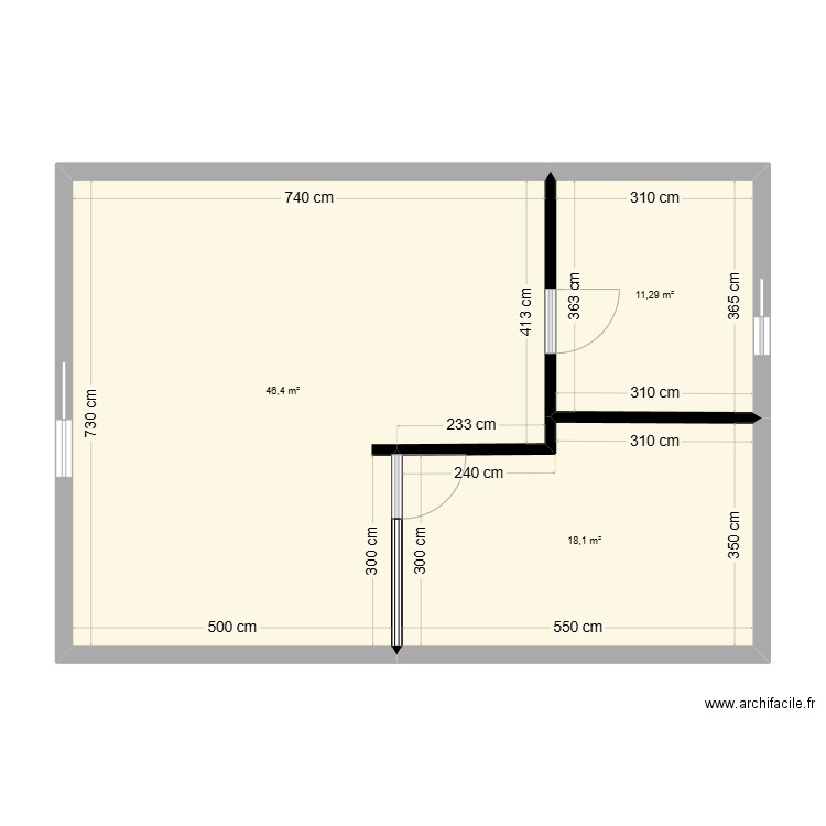 plan de l'atelier blanchisserie IME. Plan de 3 pièces et 76 m2