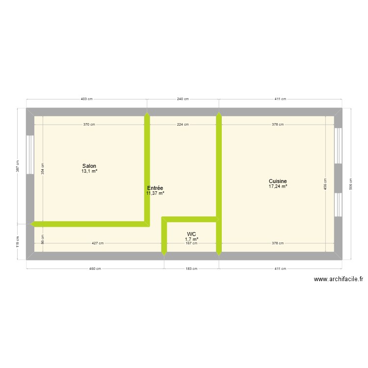 RDC Magali. Plan de 4 pièces et 43 m2