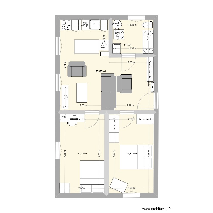 appart au 2eme. Plan de 4 pièces et 51 m2