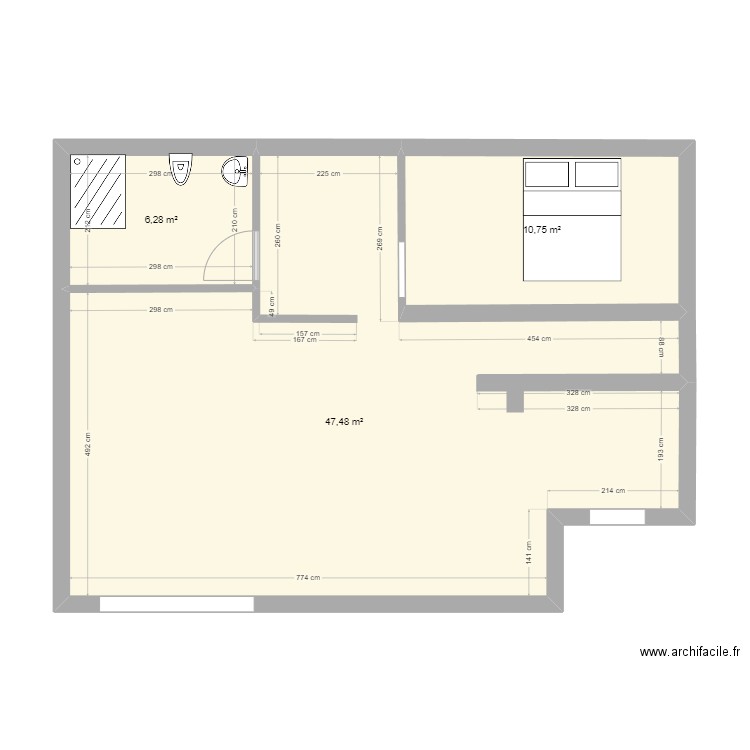 rdc 2. Plan de 3 pièces et 65 m2