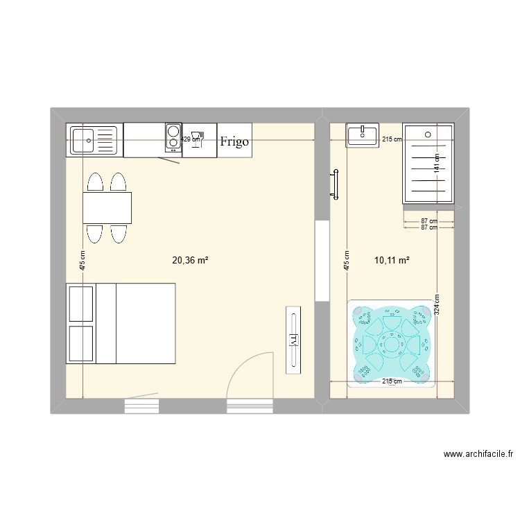 rdc isle. Plan de 2 pièces et 30 m2