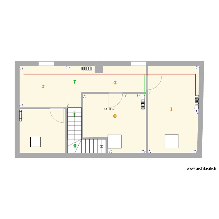 Quenne_etage01. Plan de 1 pièce et 52 m2