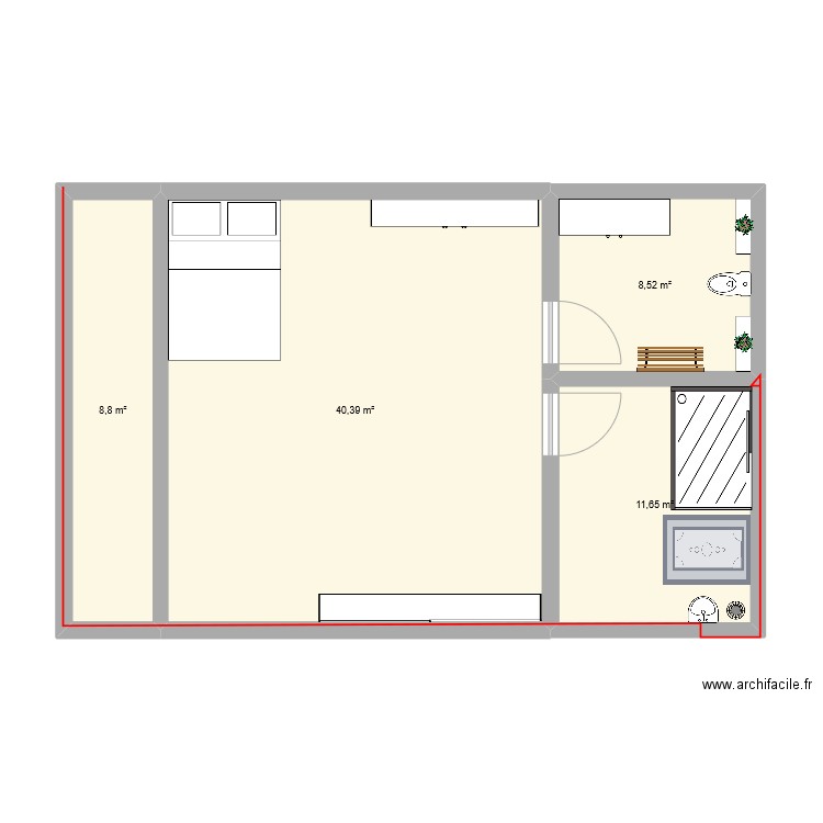 chambre . Plan de 4 pièces et 69 m2