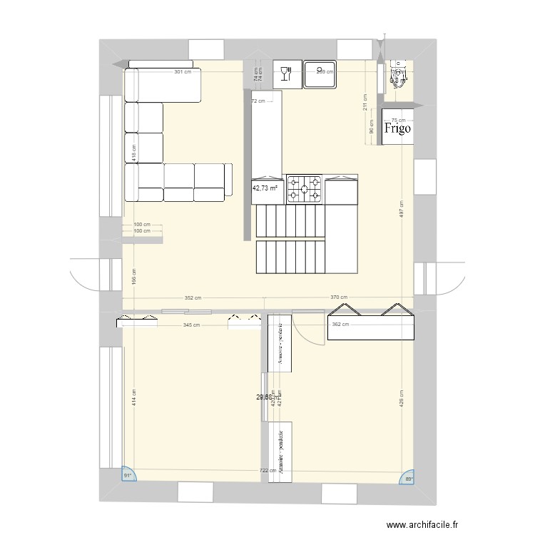 Étage principal. Plan de 3 pièces et 73 m2