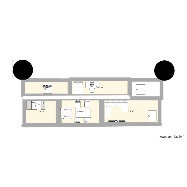 mickey house. Plan de 5 pièces et 26 m2