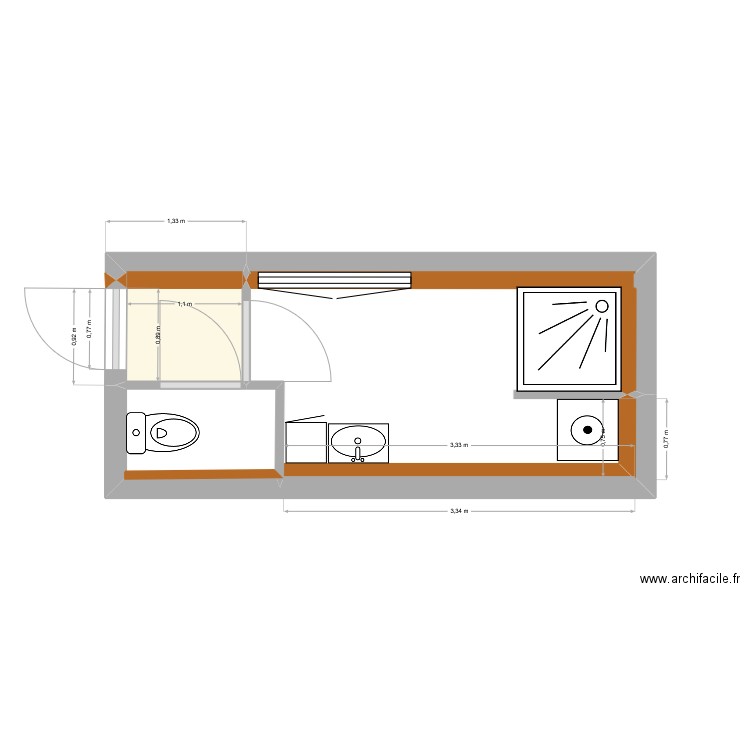 DUPONCHEL-SDB. Plan de 3 pièces et 1 m2