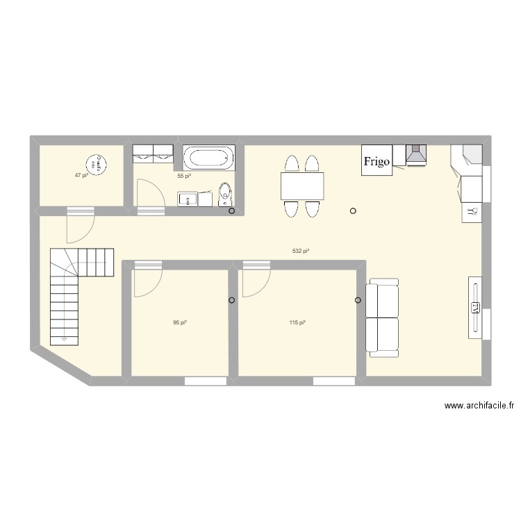 sous-sol monseigneur dufour. Plan de 5 pièces et 78 m2