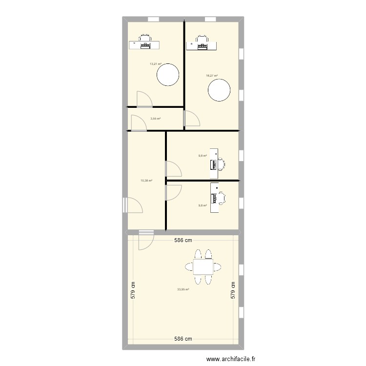 Locaux Apecita. Plan de 7 pièces et 97 m2