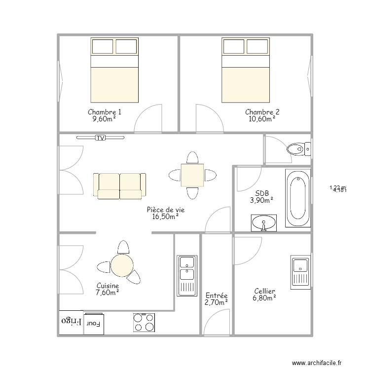 Lacroix. Plan de 7 pièces et 62 m2