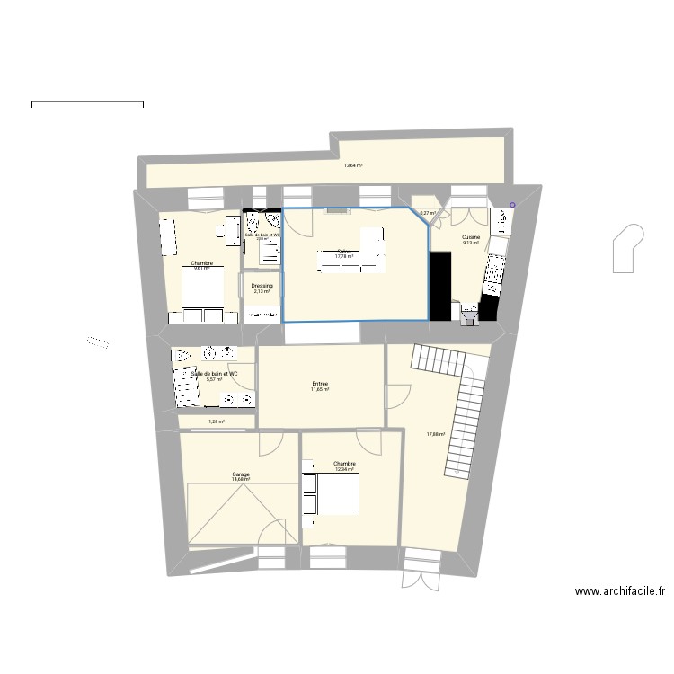 borniol plan sans meuble. Plan de 13 pièces et 118 m2