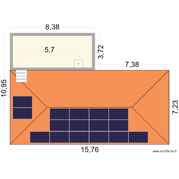 Batterie Gobin. Plan de 3 pièces et 128 m2