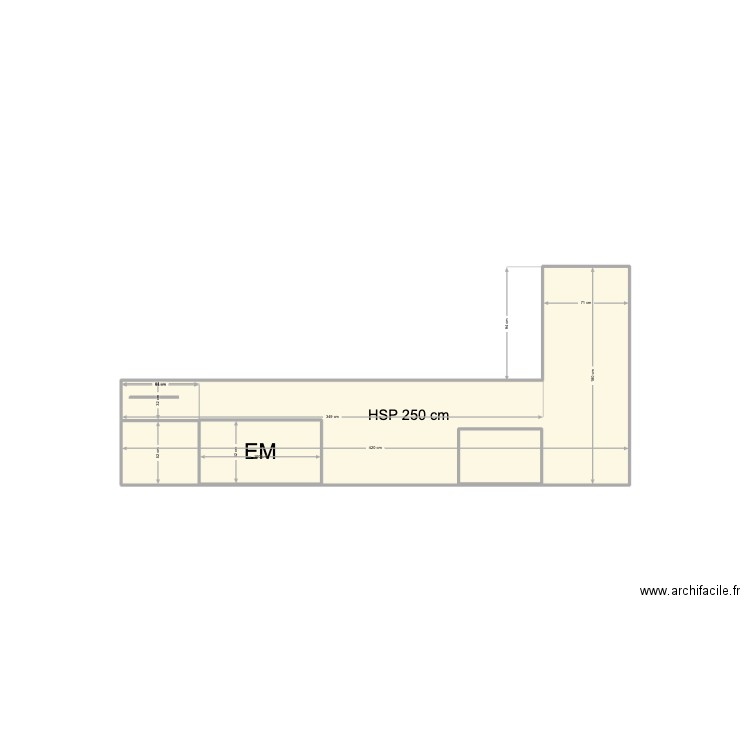 counter. Plan de 3 pièces et 5 m2