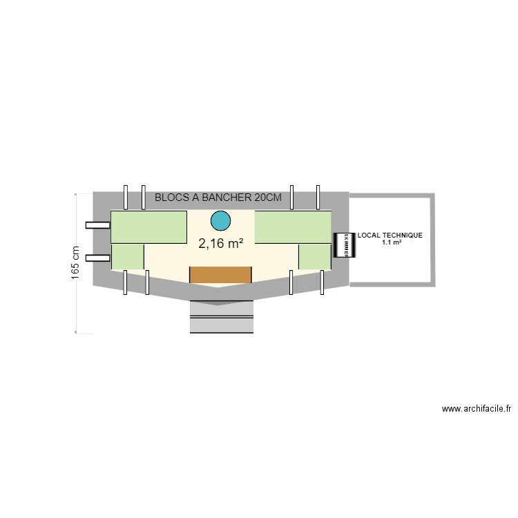 SPA BETON 3. Plan de 1 pièce et 2 m2