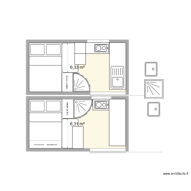 Camion. Plan de 2 pièces et 13 m2