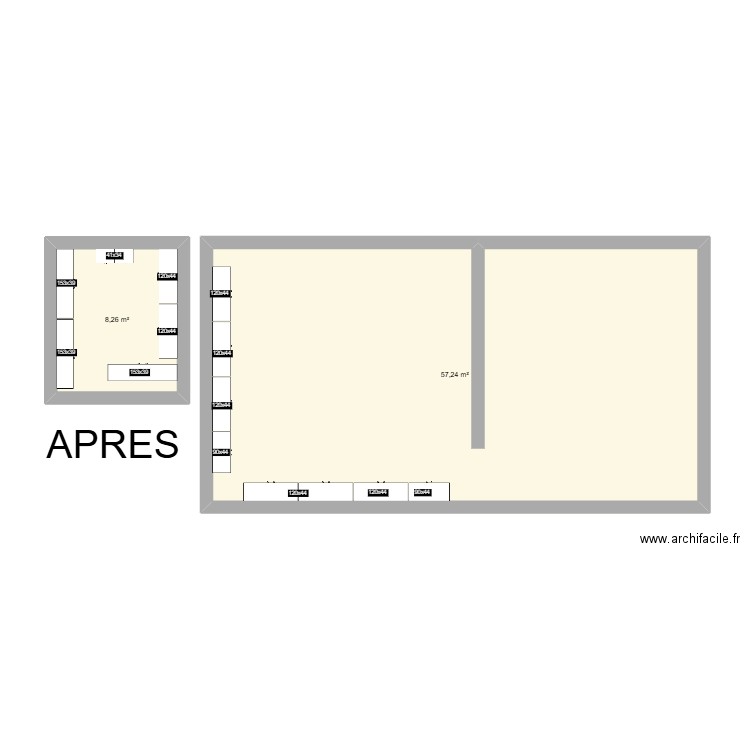 Pierre-Louis. Plan de 2 pièces et 66 m2