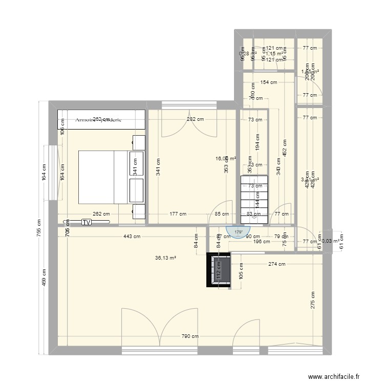 maison 1er etage. Plan de 7 pièces et 59 m2