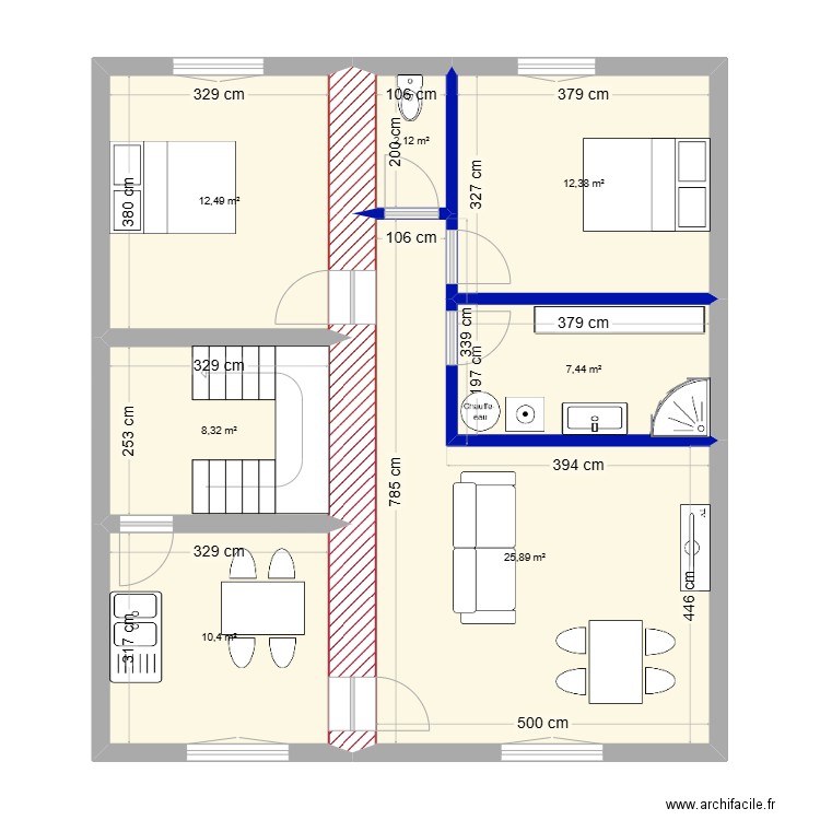 DRUT NIVEAU 1. Plan de 7 pièces et 79 m2