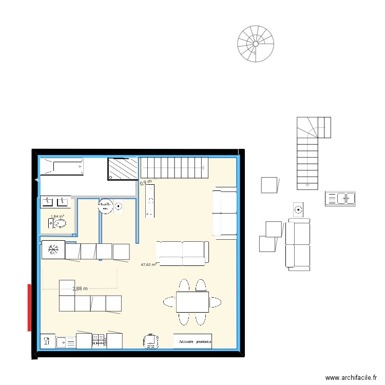 Pkuiygiuviy. Plan de 2 pièces et 49 m2