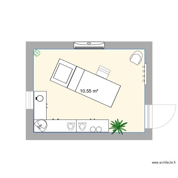 Cabine 10,55m2. Plan de 1 pièce et 11 m2