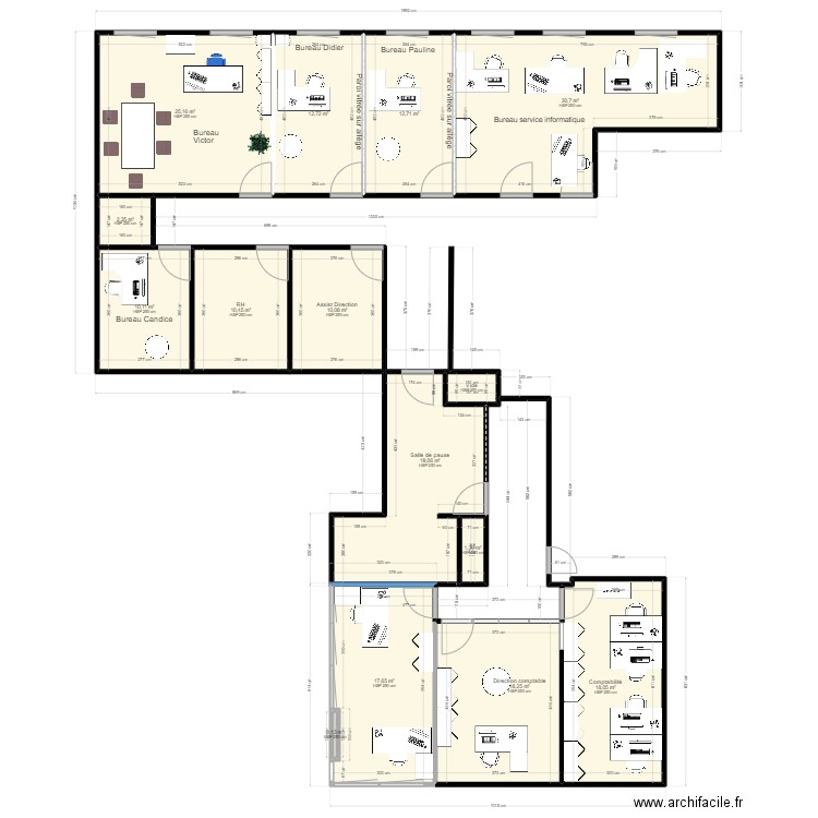 Modification espace compta-08.2024-V3. Plan de 15 pièces et 190 m2