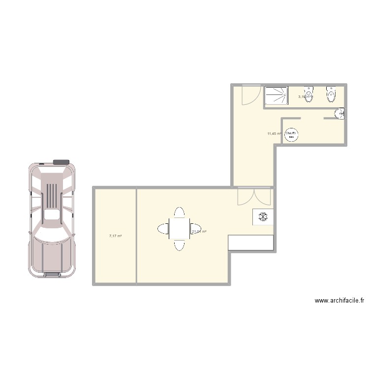 sci tama. Plan de 4 pièces et 43 m2