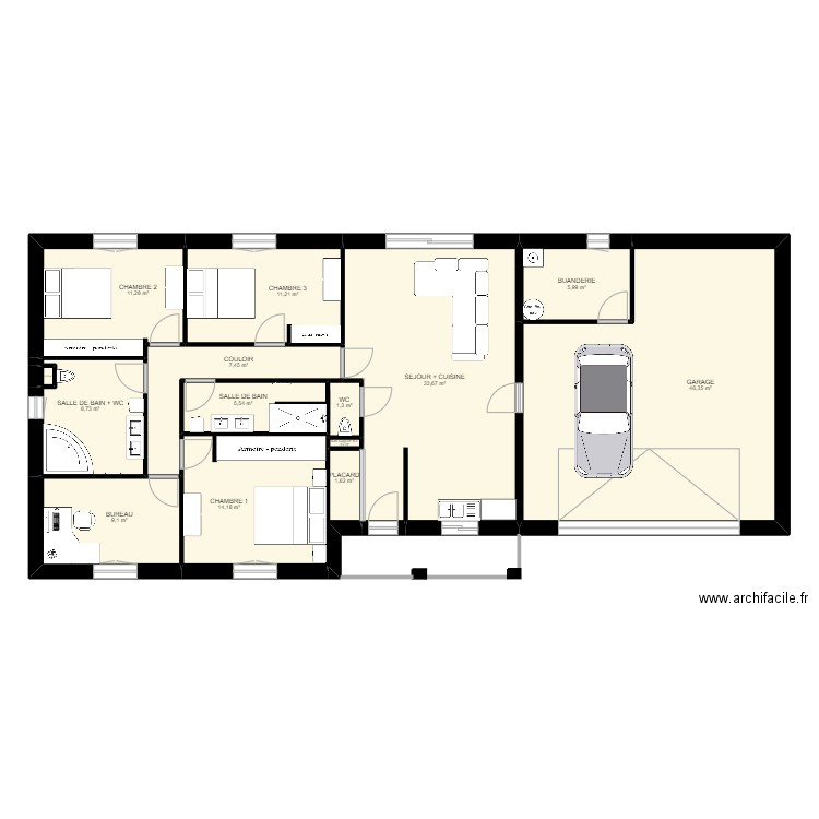 Maison 2. Plan de 14 pièces et 157 m2