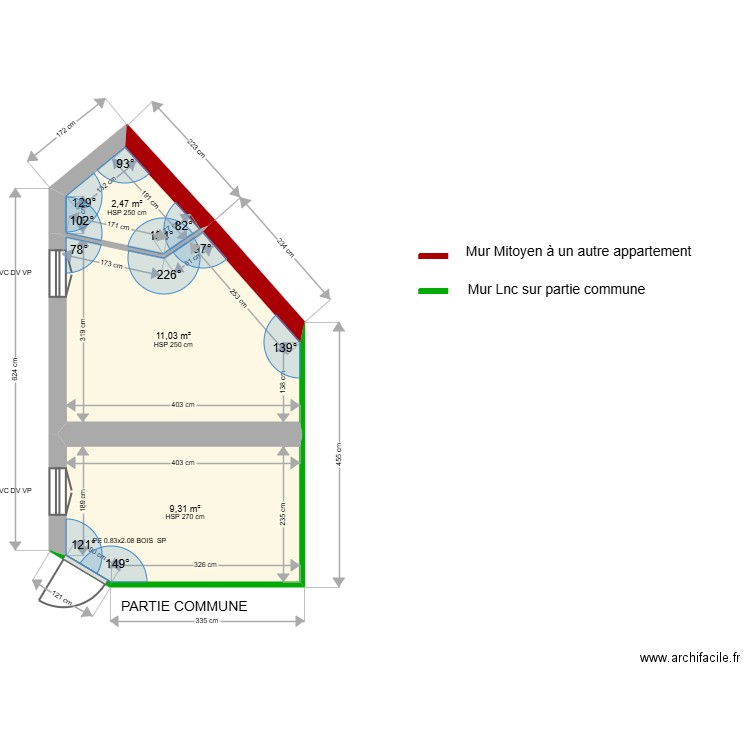 3303-2. Plan de 3 pièces et 23 m2