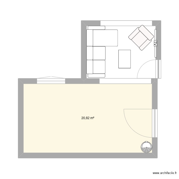 Salon terrasse. Plan de 1 pièce et 21 m2