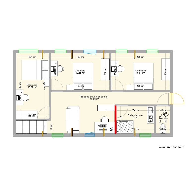 Etage Plénée V3. Plan de 6 pièces et 99 m2