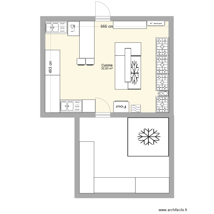 cuisine test. Plan de 1 pièce et 33 m2