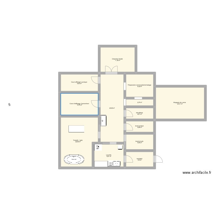 Fromagerie lait de chèvre . Plan de 13 pièces et 133 m2