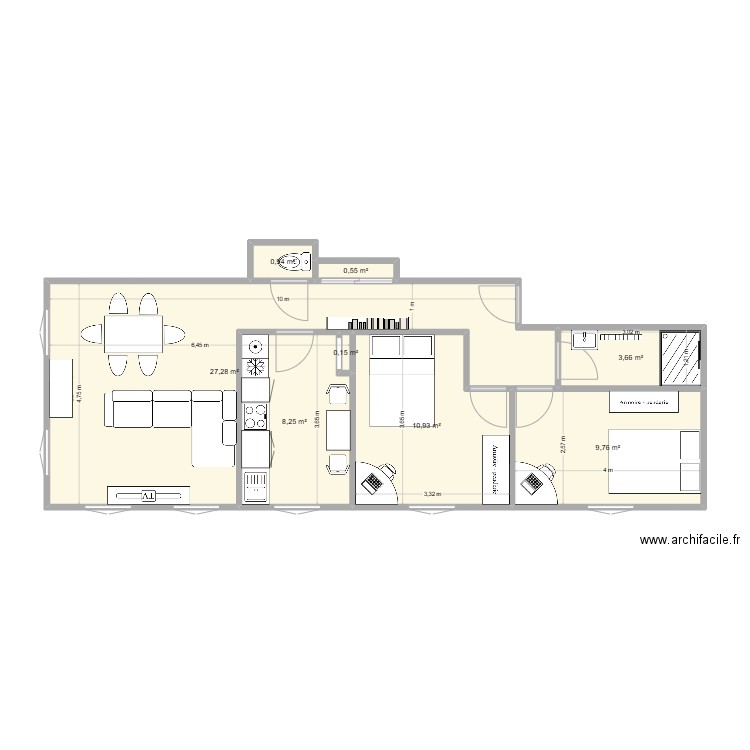 Fécamp 3 2 étage face fini. Plan de 8 pièces et 62 m2