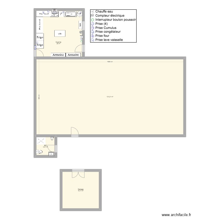 Grange Poutou. Plan de 4 pièces et 176 m2