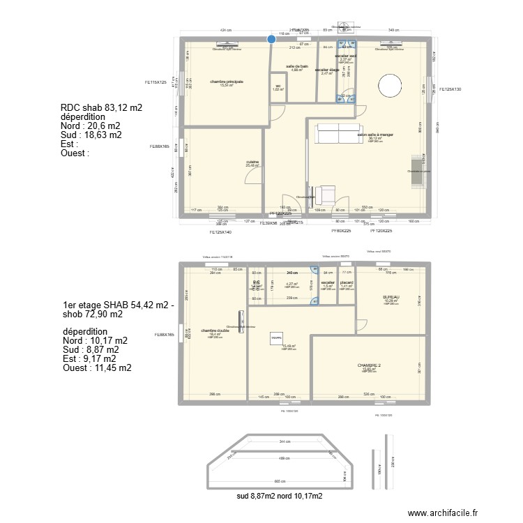 chaudun rdc. Plan de 15 pièces et 157 m2