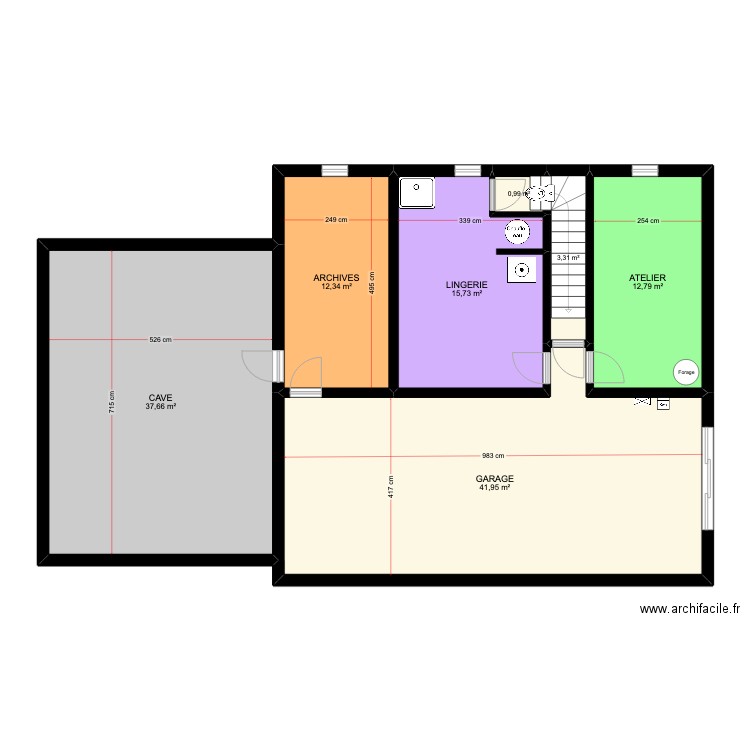 sous-sol 2024 12 08. Plan de 7 pièces et 125 m2