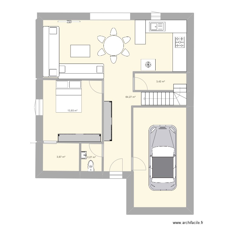 Bois Gazet. Plan de 5 pièces et 88 m2