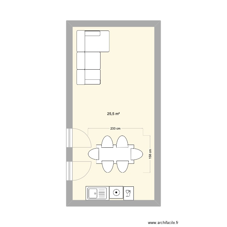 cuisine 2027. Plan de 1 pièce et 26 m2