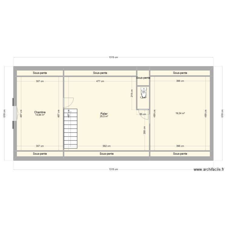 etage. Plan de 11 pièces et 71 m2