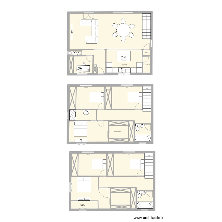 MAISON. Plan de 15 pièces et 69 m2