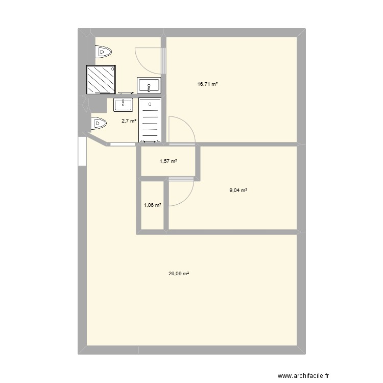 Plan 1. Plan de 6 pièces et 57 m2