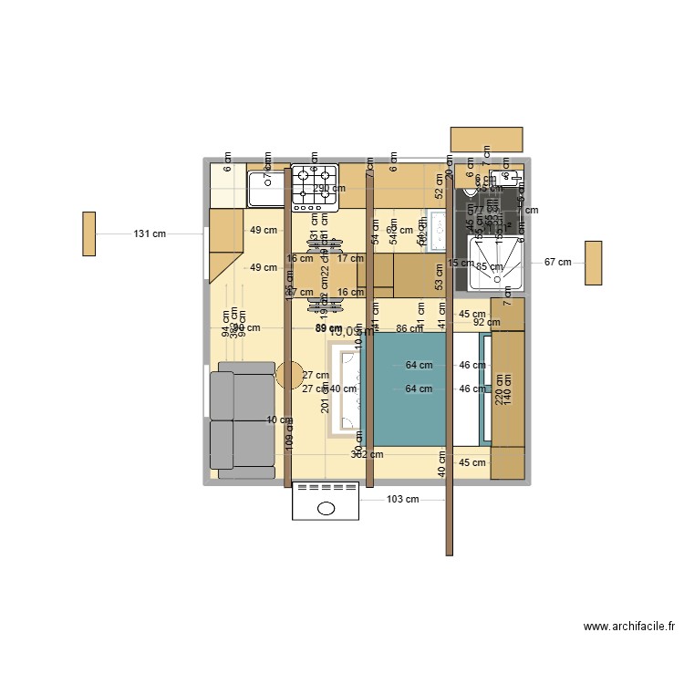 Plan1. Plan de 2 pièces et 14 m2