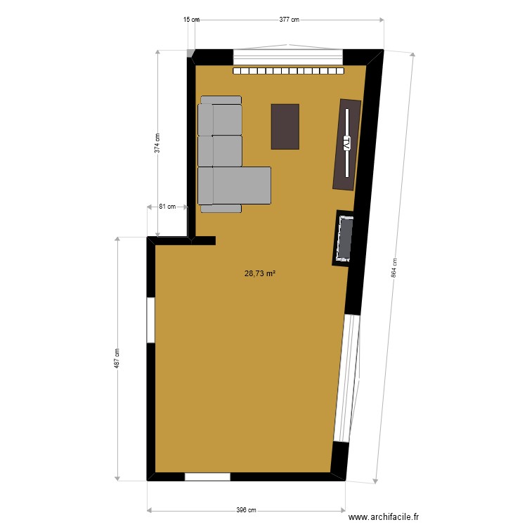 salon. Plan de 1 pièce et 29 m2