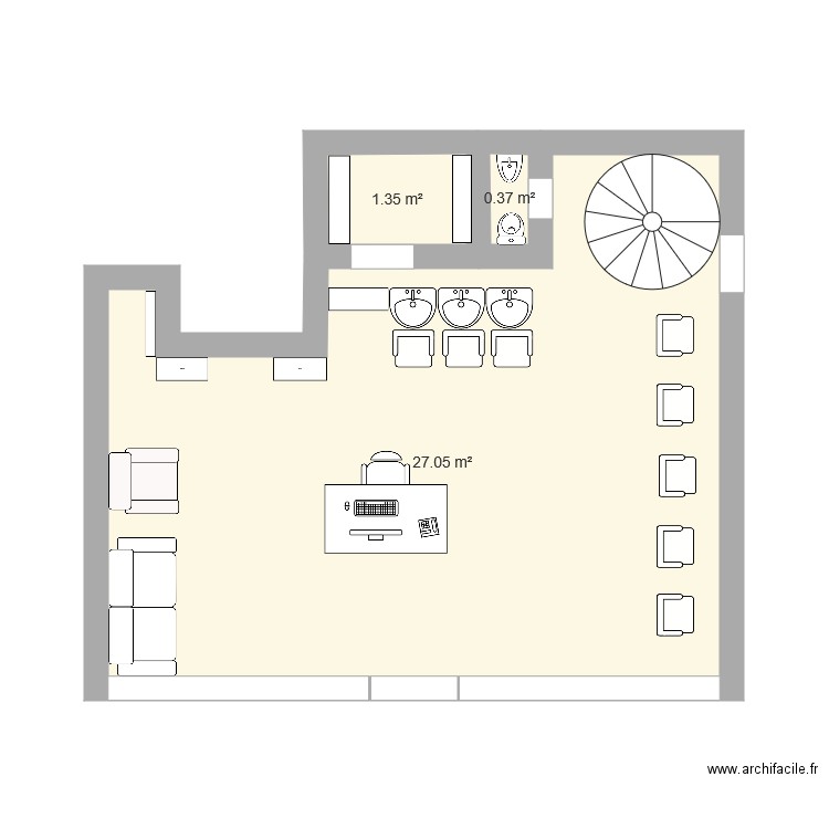 le salon de coiffure. Plan de 0 pièce et 0 m2