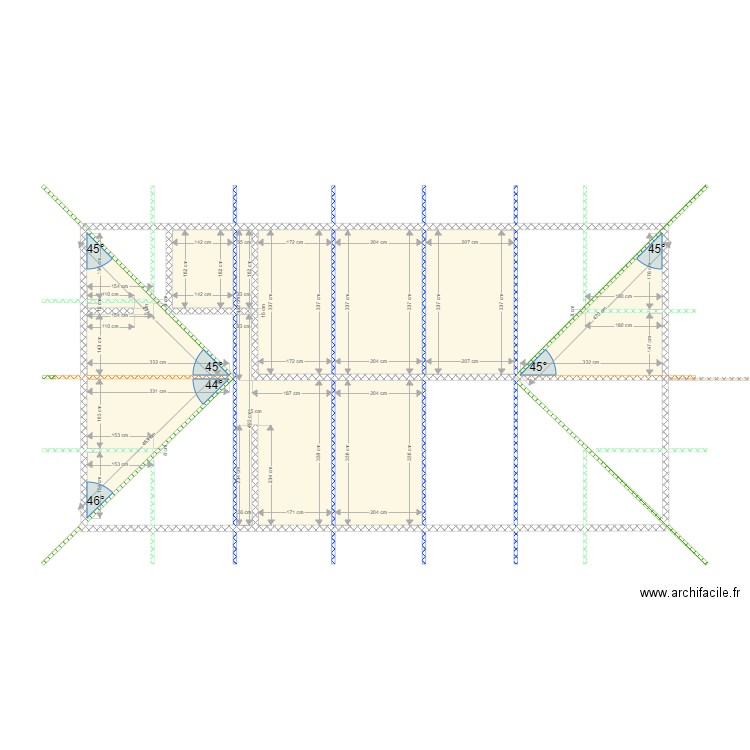 Plan charpente. Plan de 9 pièces et 53 m2