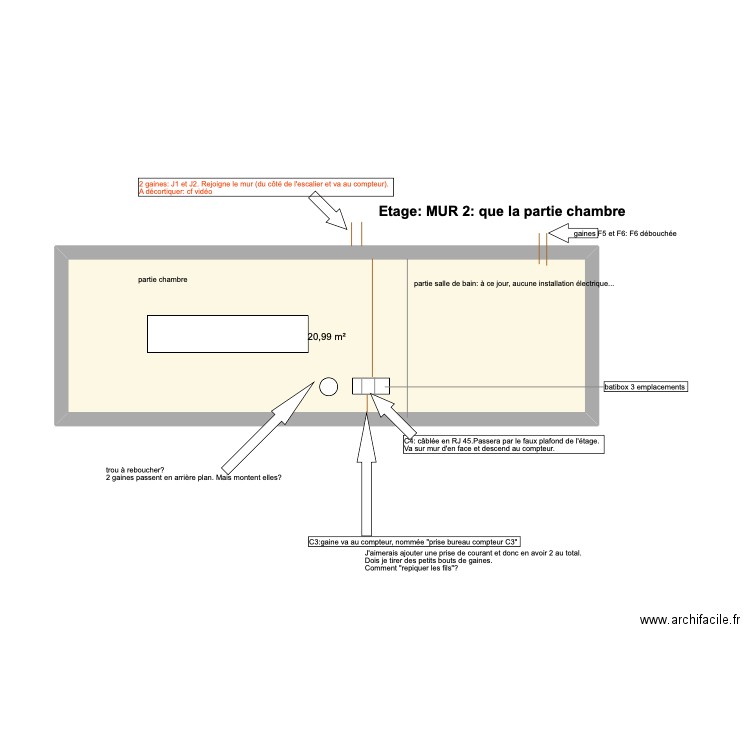 etage: chambre coté fenêtre/bureau longani 2. Plan de 1 pièce et 21 m2