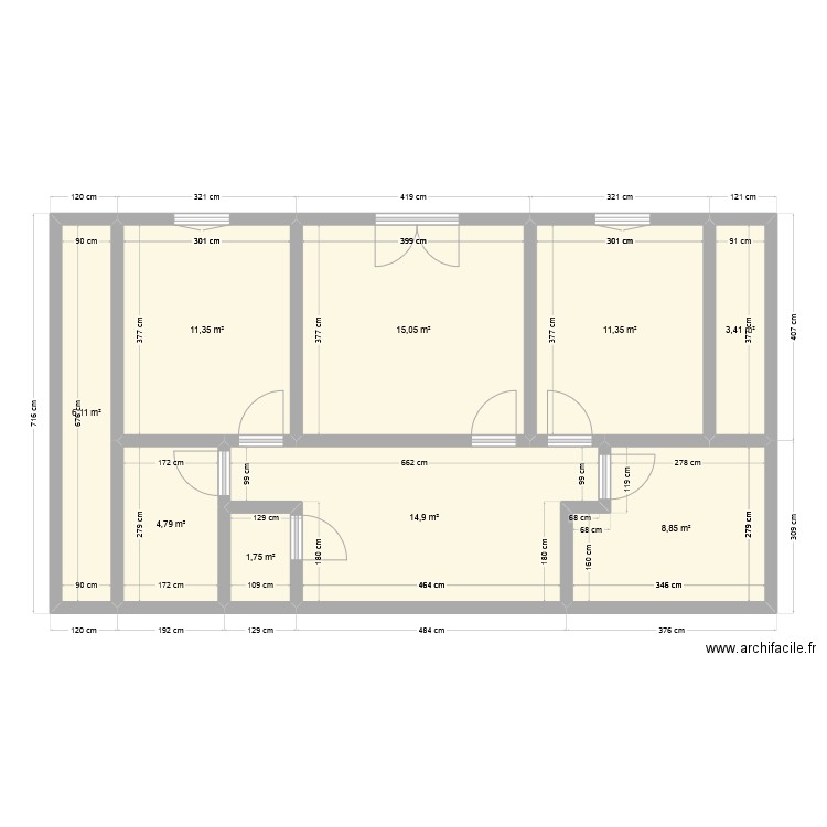 Etage. Plan de 9 pièces et 78 m2