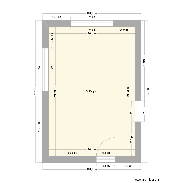 Bureau Pamela. Plan de 1 pièce et 20 m2