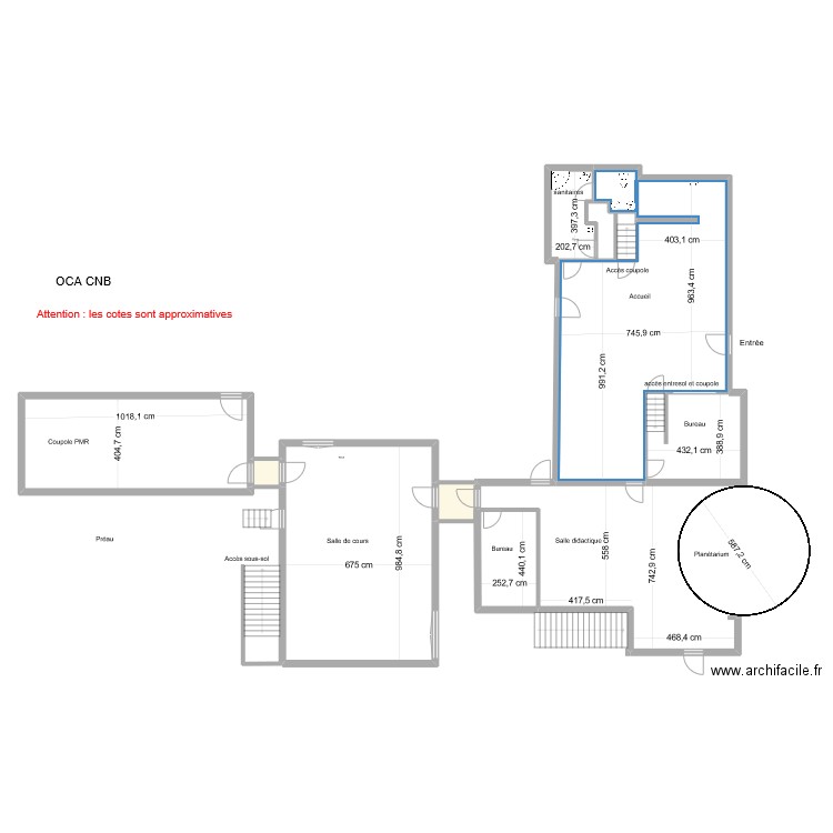 OCA plan d'ensemble coté. Plan de 11 pièces et 294 m2